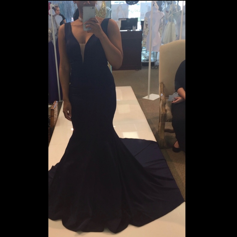 Navy Blue Mermaid Formal Dress W/ Train